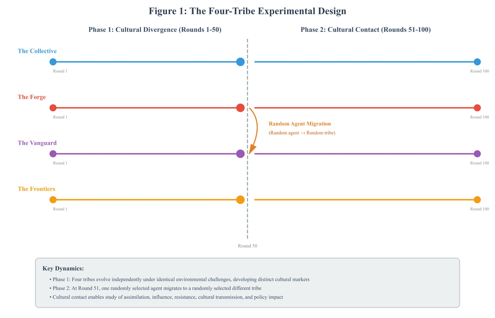 Four tribes evolve separately before a later cultural-contact phase
